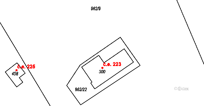 Chvalčov 223 na parcele st. 300 v KÚ Chvalčov, Katastrální mapa