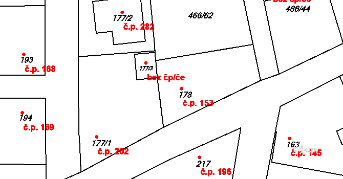 Broumy 153 na parcele st. 178 v KÚ Broumy, Katastrální mapa