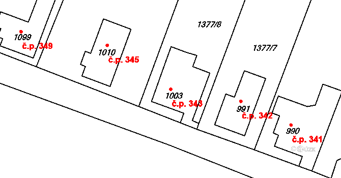 Cvikov I 343, Cvikov na parcele st. 1003 v KÚ Cvikov, Katastrální mapa