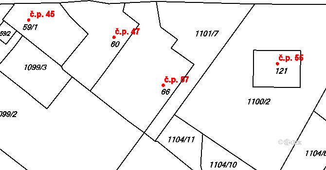 Drahov 57 na parcele st. 66 v KÚ Drahov, Katastrální mapa
