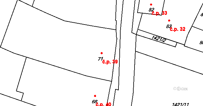 Chýnov 39 na parcele st. 71 v KÚ Chýnov u Tábora, Katastrální mapa