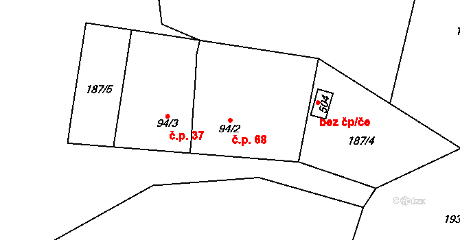 Ostroměř 68 na parcele st. 94/2 v KÚ Ostroměř, Katastrální mapa