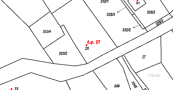 Levín 27 na parcele st. 26 v KÚ Muckov, Katastrální mapa