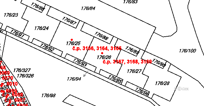 Severní Terasa 3167,3168,3169, Ústí nad Labem na parcele st. 176/26 v KÚ Dobětice, Katastrální mapa