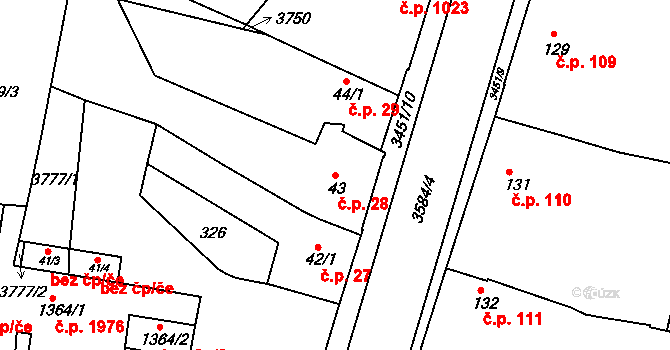 Lysá nad Labem 28 na parcele st. 43 v KÚ Lysá nad Labem, Katastrální mapa