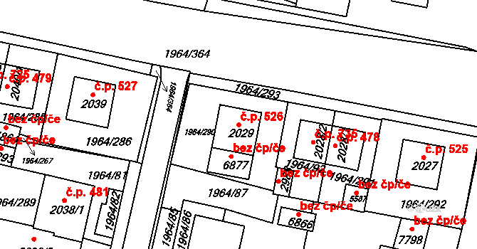 Borovina 526, Třebíč na parcele st. 2029 v KÚ Třebíč, Katastrální mapa