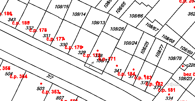 Podklášteří 171, Třebíč na parcele st. 328 v KÚ Podklášteří, Katastrální mapa