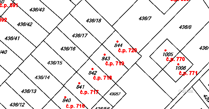 Mařatice 719, Uherské Hradiště na parcele st. 843 v KÚ Mařatice, Katastrální mapa