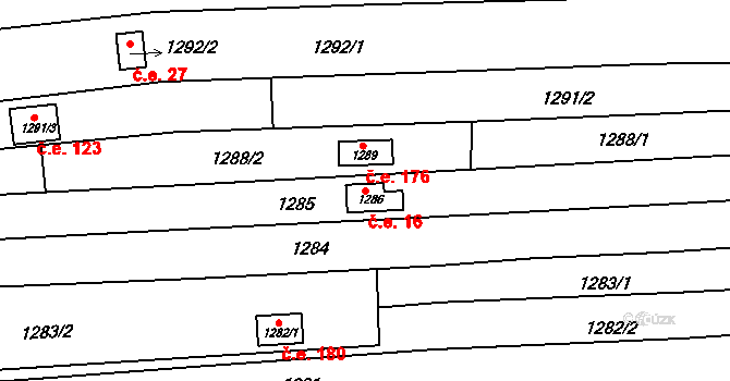 Chrlice 16, Brno na parcele st. 1286 v KÚ Chrlice, Katastrální mapa