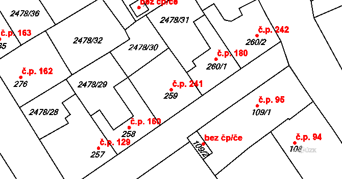 Horní Cerekev 241 na parcele st. 259 v KÚ Horní Cerekev, Katastrální mapa