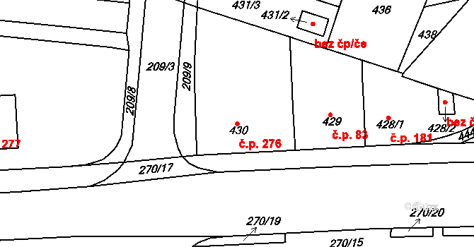 Řetenice 276, Teplice na parcele st. 430 v KÚ Teplice-Řetenice, Katastrální mapa
