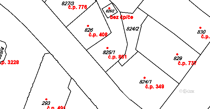 Teplice 861 na parcele st. 825/1 v KÚ Teplice, Katastrální mapa