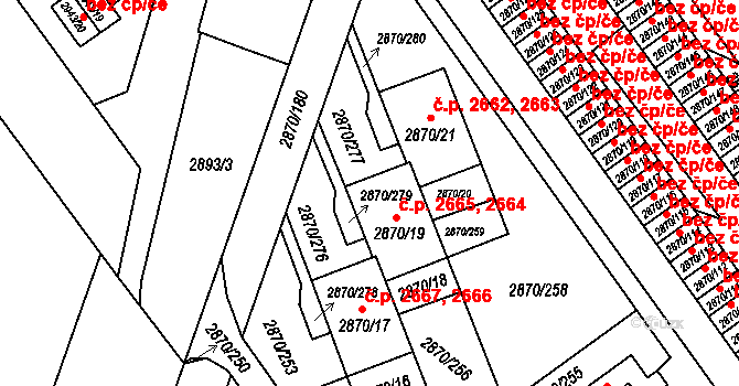 Teplice 2664,2665 na parcele st. 2870/19 v KÚ Teplice, Katastrální mapa