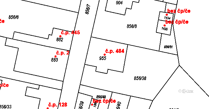Litovel 484 na parcele st. 955 v KÚ Litovel, Katastrální mapa