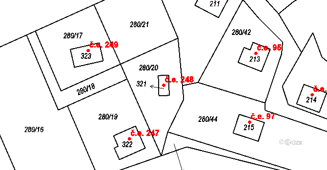 Skalka 248, Cheb na parcele st. 321 v KÚ Skalka u Chebu, Katastrální mapa