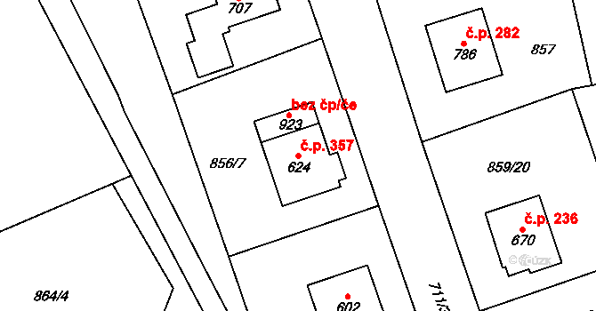 Daliměřice 357, Turnov na parcele st. 624 v KÚ Daliměřice, Katastrální mapa