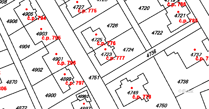 Záběhlice 777, Praha na parcele st. 4723 v KÚ Záběhlice, Katastrální mapa