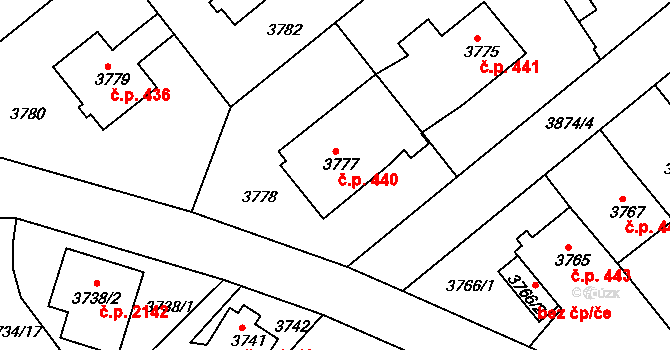 Modřany 440, Praha na parcele st. 3777 v KÚ Modřany, Katastrální mapa