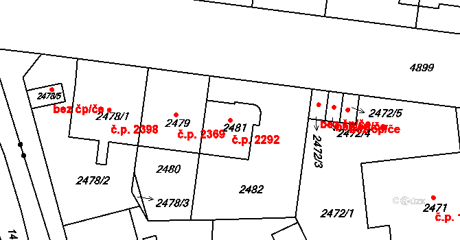 Smíchov 2292, Praha na parcele st. 2481 v KÚ Smíchov, Katastrální mapa