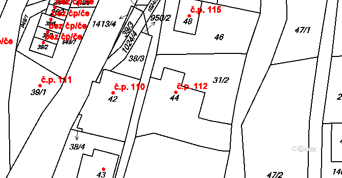 Černý Důl 112 na parcele st. 44 v KÚ Černý Důl, Katastrální mapa