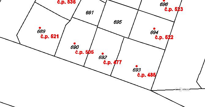 Vršovice 477, Praha na parcele st. 692 v KÚ Vršovice, Katastrální mapa
