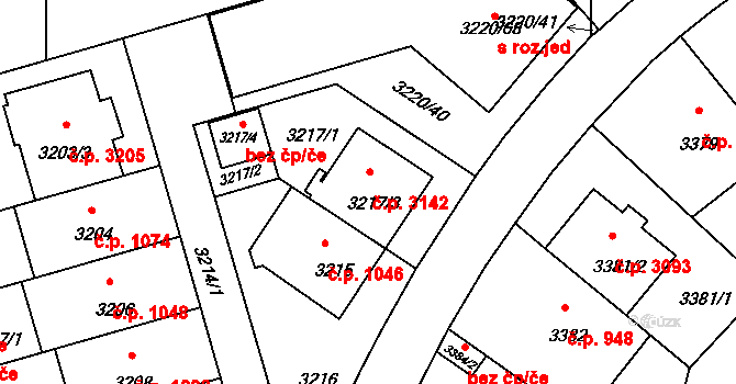 Strašnice 3142, Praha na parcele st. 3217/3 v KÚ Strašnice, Katastrální mapa