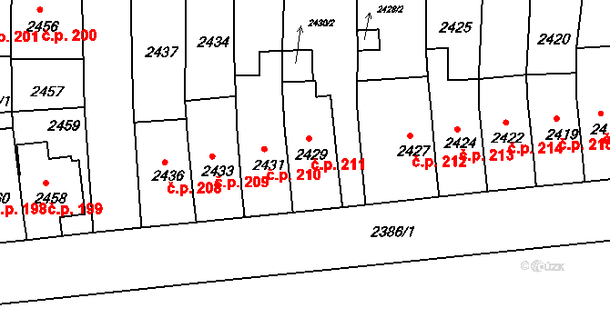 Záběhlice 211, Praha na parcele st. 2429 v KÚ Záběhlice, Katastrální mapa