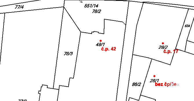 Zboží 42, Dvůr Králové nad Labem na parcele st. 49/1 v KÚ Zboží u Dvora Králové, Katastrální mapa