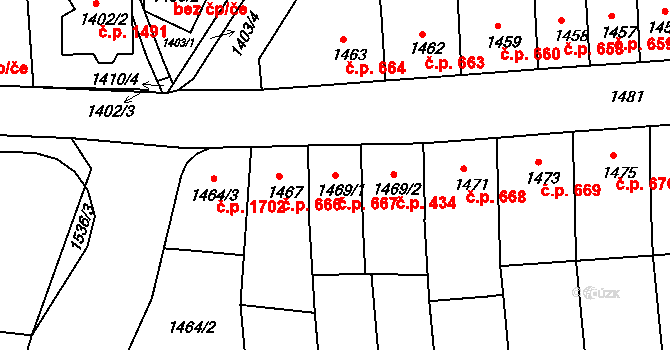 České Budějovice 2 667, České Budějovice na parcele st. 1469/1 v KÚ České Budějovice 2, Katastrální mapa