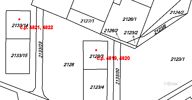 Chomutov 4819,4820 na parcele st. 2123/3 v KÚ Chomutov II, Katastrální mapa