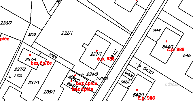 Jirkov 986 na parcele st. 231/1 v KÚ Jirkov, Katastrální mapa