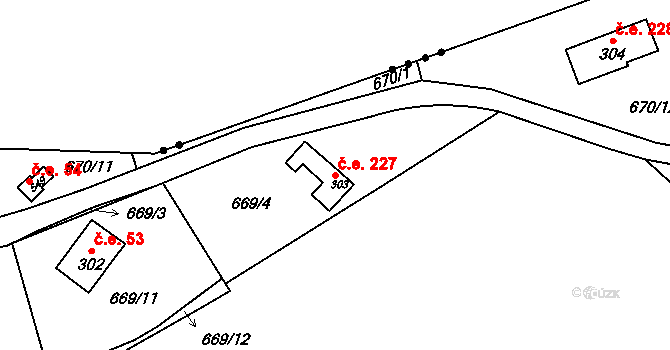 Svinary 227, Hradec Králové na parcele st. 303 v KÚ Svinary, Katastrální mapa