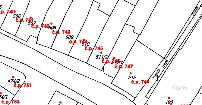 Ivančice 746 na parcele st. 511/3 v KÚ Ivančice, Katastrální mapa