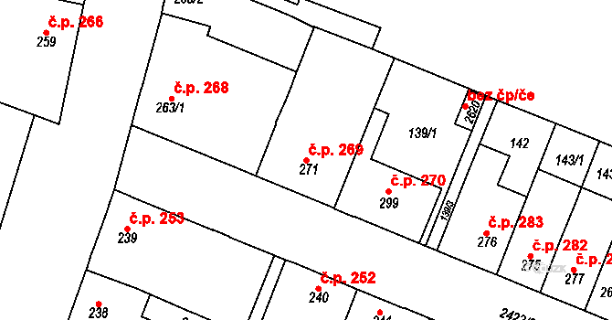 Rosice 269 na parcele st. 271 v KÚ Rosice u Brna, Katastrální mapa