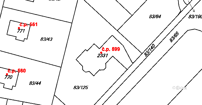 Lobeček 599, Kralupy nad Vltavou na parcele st. 2331 v KÚ Lobeček, Katastrální mapa