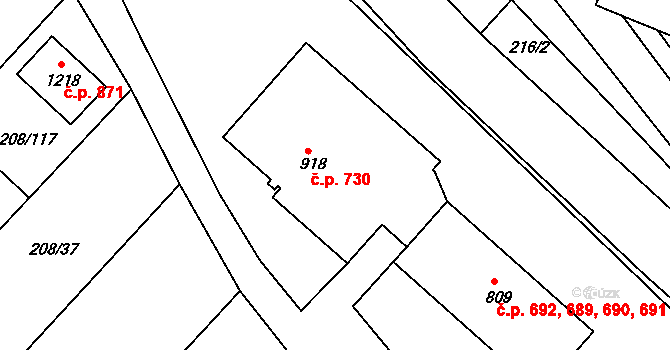 Luka nad Jihlavou 730 na parcele st. 918 v KÚ Luka nad Jihlavou, Katastrální mapa