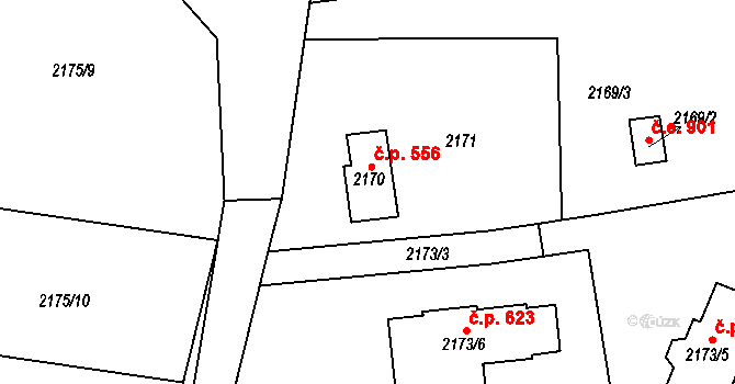 Lipence 556, Praha na parcele st. 2170 v KÚ Lipence, Katastrální mapa