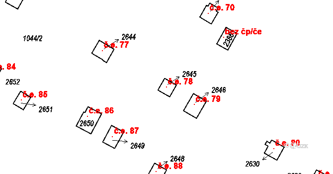 Hamrníky 78, Mariánské Lázně na parcele st. 2645 v KÚ Úšovice, Katastrální mapa