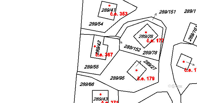 Milná 367, Frymburk na parcele st. 289/42 v KÚ Frymburk, Katastrální mapa