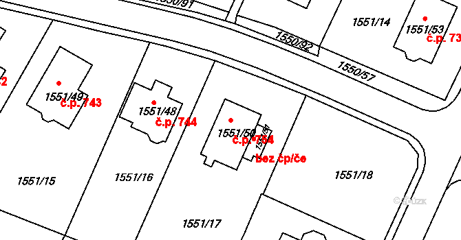 Miřetice u Klášterce nad Ohří 754, Klášterec nad Ohří na parcele st. 1551/50 v KÚ Miřetice u Klášterce nad Ohří, Katastrální mapa