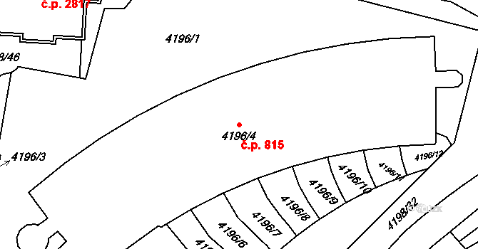 Smíchov 815, Praha na parcele st. 4196/4 v KÚ Smíchov, Katastrální mapa