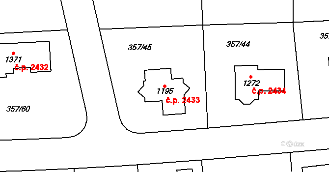 Hostivice 2433 na parcele st. 1195 v KÚ Litovice, Katastrální mapa
