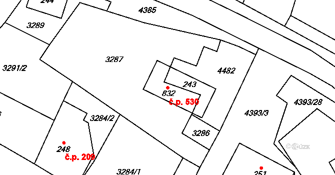Heřmanovice 530 na parcele st. 832 v KÚ Heřmanovice, Katastrální mapa