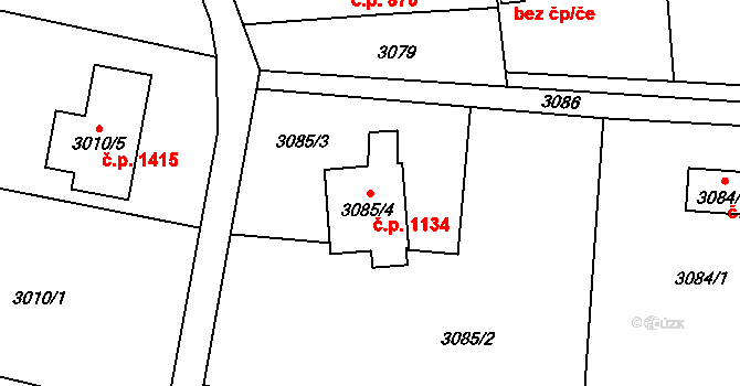Dolní Lutyně 1134 na parcele st. 3085/4 v KÚ Dolní Lutyně, Katastrální mapa