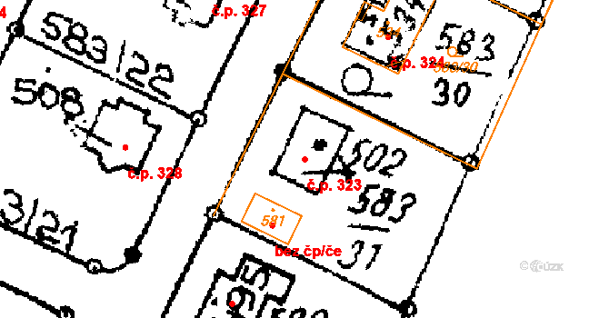 Horní Ředice 323 na parcele st. 502 v KÚ Horní Ředice, Katastrální mapa