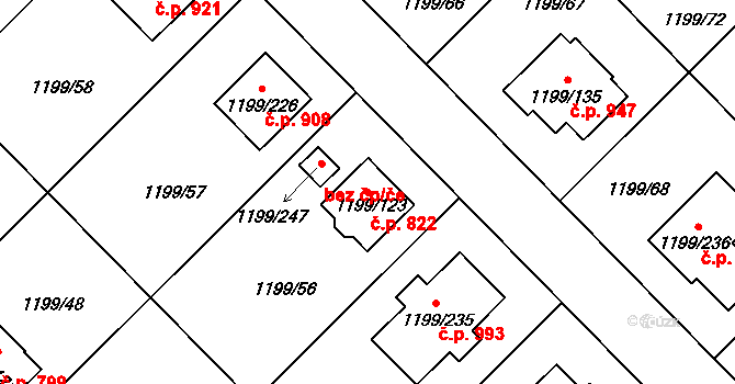 Vejprnice 822 na parcele st. 1199/123 v KÚ Vejprnice, Katastrální mapa