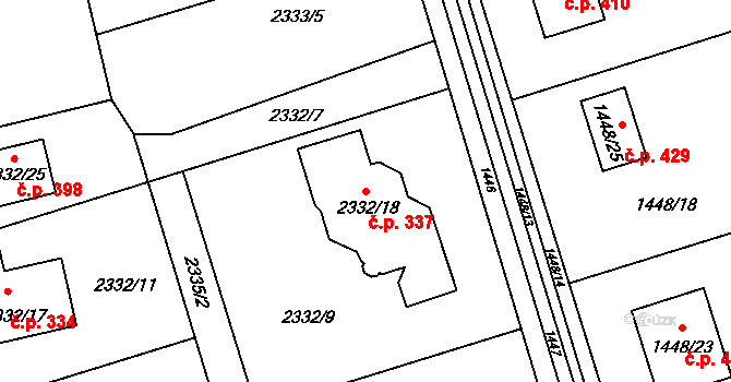 Dolní Suchá 337, Havířov na parcele st. 2332/18 v KÚ Dolní Suchá, Katastrální mapa