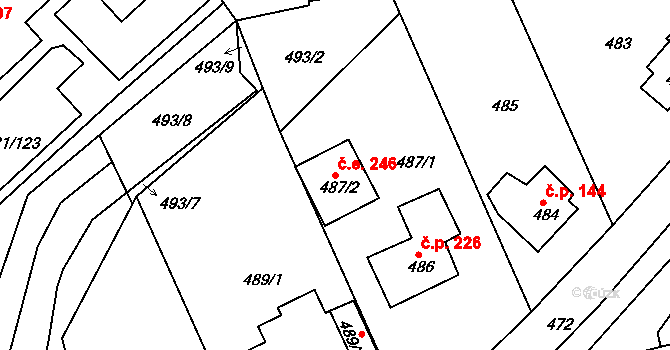 Chlumec 246 na parcele st. 487/2 v KÚ Chlumec u Chabařovic, Katastrální mapa