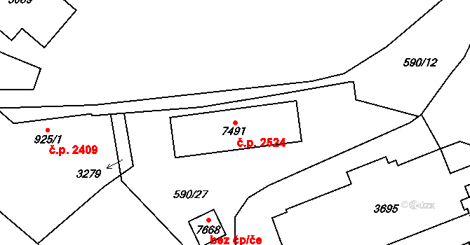 Cheb 2524 na parcele st. 7491 v KÚ Cheb, Katastrální mapa