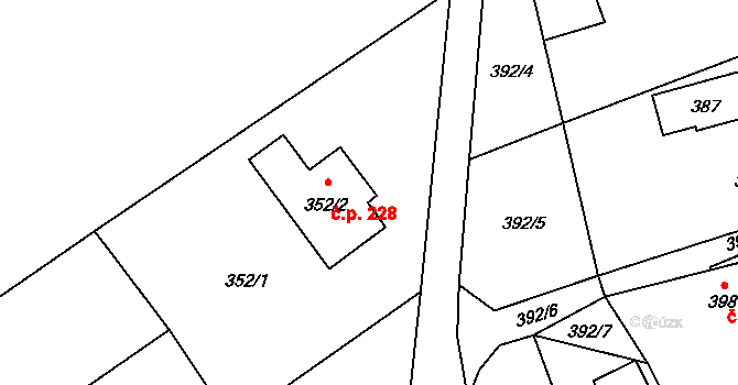 Žabeň 228 na parcele st. 352/2 v KÚ Žabeň, Katastrální mapa